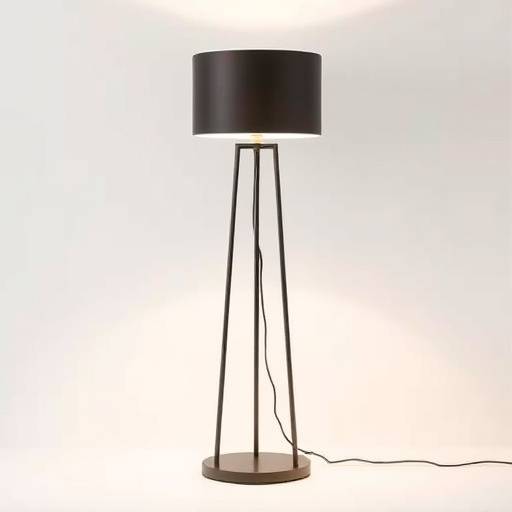 Minimalistisk gulvlampe i svart metall med justerbar skjerm.