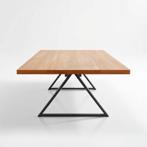 Moderne spisebord i eik med minimalistiske stålben.